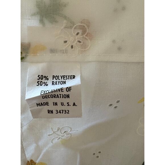 Vintage Curtain Valance Set Yellow White Floral Eyelet USA Fabric Retro 70s - Picture 7 of 7